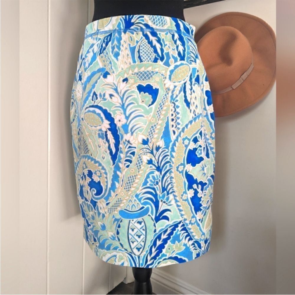 J. McLaughlin Paisley Floral Print Skirt M Coastal Cowgirl Whimsical Preppy